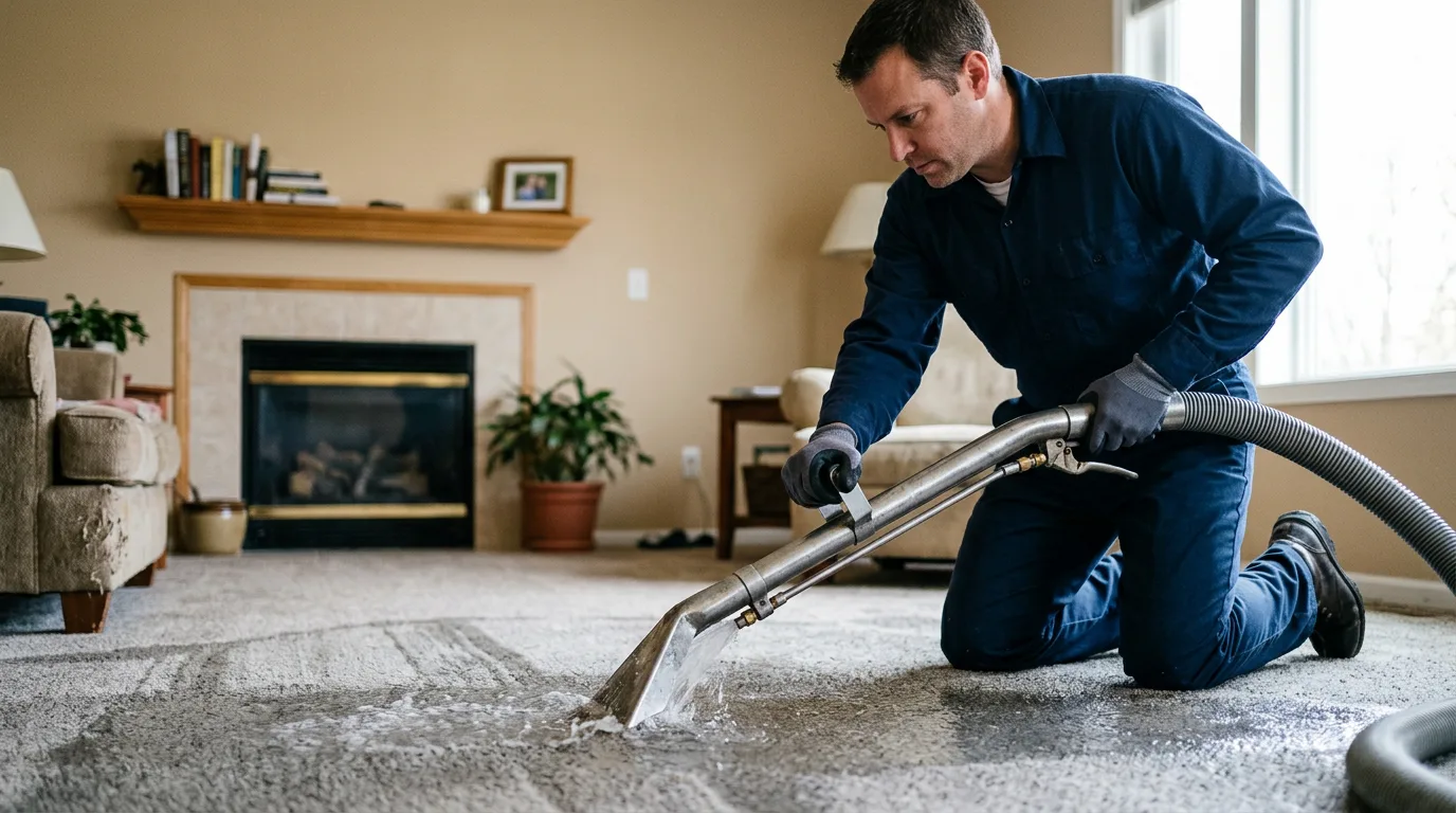 Water damage restoration technician working near Holton, MI